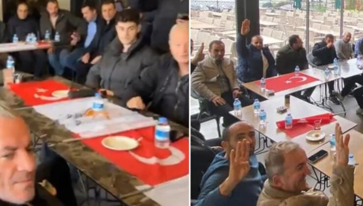 Skandal görüntü! Belediye başkan adayına destek için toplanan grup Türk bayraklarını masa örtüsü yaptı