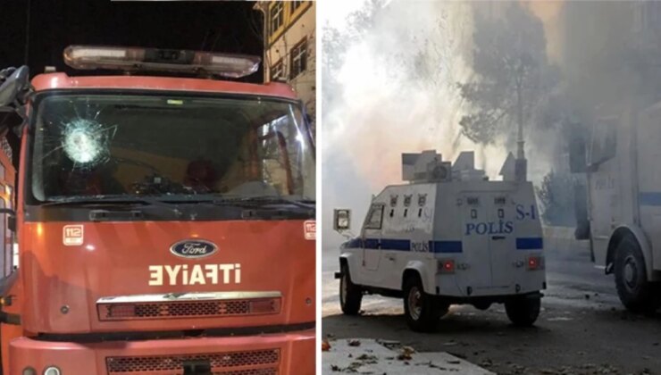 PKK terör örgütü yandaşları itfaiye aracına saldırdı